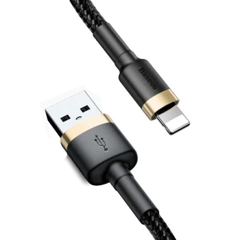 USB към Lightning кабел, 2.4A, 480Mbps, 1m - Baseus Cafule (CALKLF-BV1) - черен / златен