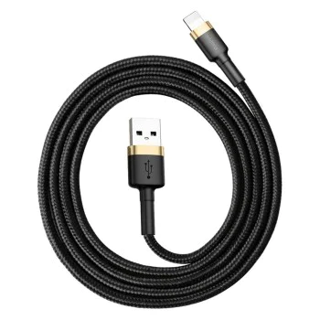 USB към Lightning кабел, 2.4A, 480Mbps, 1m - Baseus Cafule (CALKLF-BV1) - черен / златен