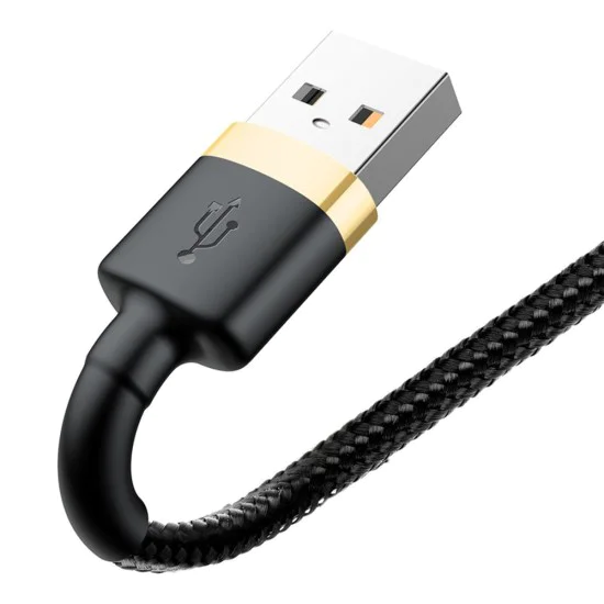 USB към Lightning кабел, 2.4A, 480Mbps, 1m - Baseus Cafule (CALKLF-BV1) - черен / златен