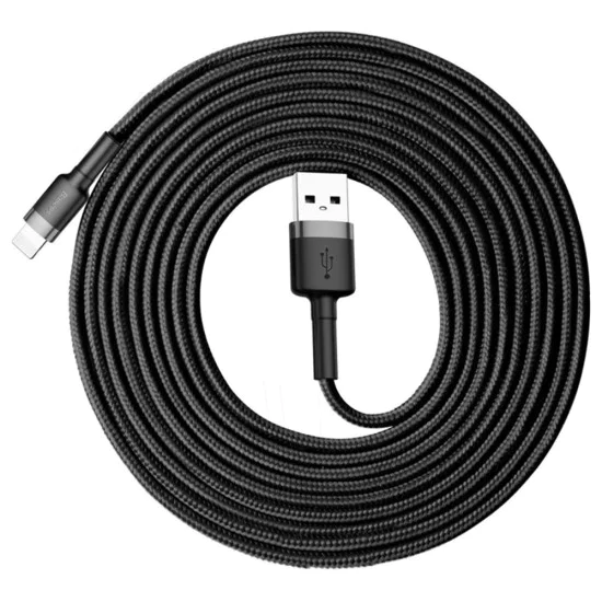 USB към Lightning кабел, 2A, 3m - Baseus (CALKLF-RG1) - черен / сив