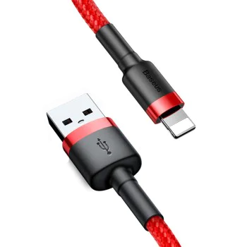USB към Lightning кабел, 2.4A, 480Mbps, 1m - Baseus Cafule (CALKLF-B09) - червен