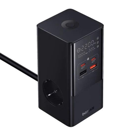 Char Charging Station 2xUSB, 2xType-C, Shuko, Fast Charging 100W, 1.5m - Baseus (E00023609113-00) - Черен