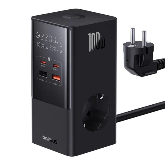 Char Charging Station 2xUSB, 2xType-C, Shuko, Fast Charging 100W, 1.5m - Baseus (E00023609113-00) - Черен