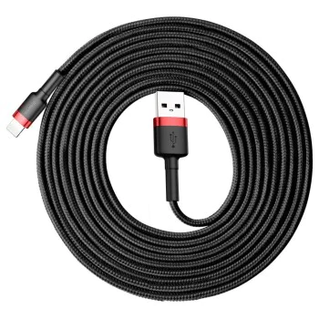 USB към Lightning кабел, QC3.0, 2A, 3m - Baseus Cafule (CALKLF-R91) - черен / червен