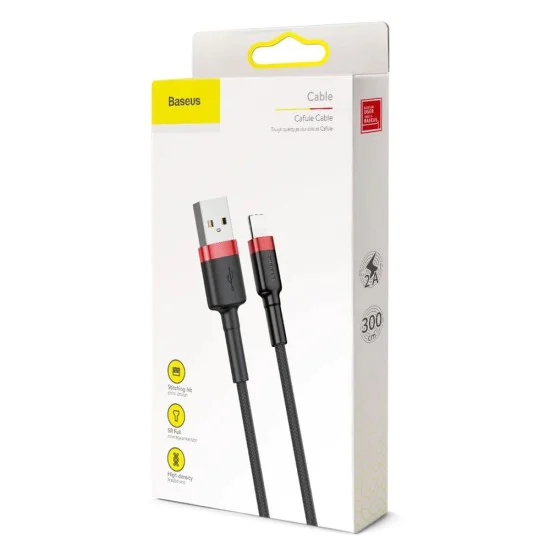 USB към Lightning кабел, QC3.0, 2A, 3m - Baseus Cafule (CALKLF-R91) - черен / червен