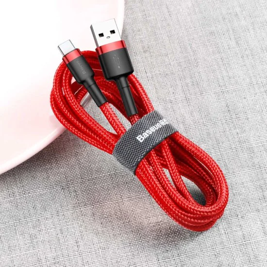 Кабел USB към Type-C, Fast Charge, QC3.0, QC3.0, 3A, 1m - Baseus Cafule (CATKLF-B09) - Червен