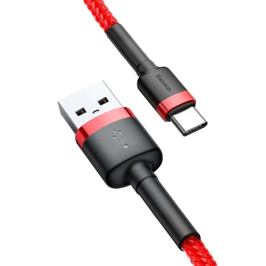 Кабел USB към Type-C, Fast Charge, QC3.0, QC3.0, 3A, 1m - Baseus Cafule (CATKLF-B09) - Червен