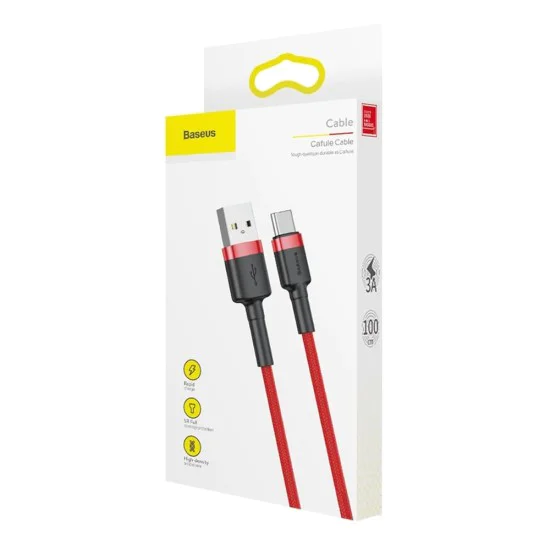 Кабел USB към Type-C, Fast Charge, QC3.0, QC3.0, 3A, 1m - Baseus Cafule (CATKLF-B09) - Червен