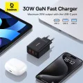 Зарядно устройство GaN, 2x USB, Type-C, бързо зареждане, 30W - Baseus (P10111402113-00) - клъстерно черно