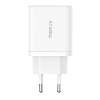 Зарядно устройство GaN, 2x USB, Type-C, бързо зареждане, 30W - Baseus (P10111402213-00) - бяло