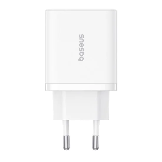 Зарядно устройство GaN, 2x USB, Type-C, бързо зареждане, 30W - Baseus (P10111402213-00) - бяло