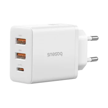 Зарядно устройство GaN, 2x USB, Type-C, бързо зареждане, 30W - Baseus (P10111402213-00) - бяло