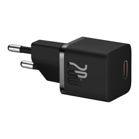 GaN зарядно устройство, Type-C, 20W + Type-C към Type-C кабел, 100W, 1m - Baseus (P10110900113-00) - Cluster Black