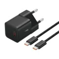 GaN зарядно устройство, Type-C, 20W + Type-C към Type-C кабел, 100W, 1m - Baseus (P10110900113-00) - Cluster Black