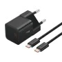 GaN зарядно устройство, Type-C, 20W + Type-C към Type-C кабел, 100W, 1m - Baseus (P10110900113-00) - Cluster Black