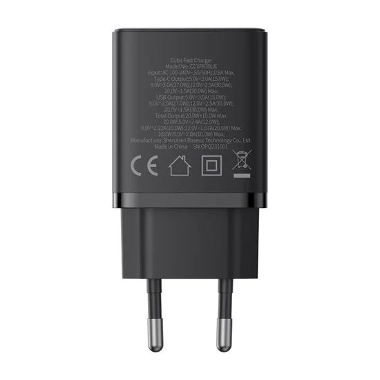 USB зарядно, Type-C, бързо зареждане 30W - Baseus (P10111404113-00) - клъстерно черно