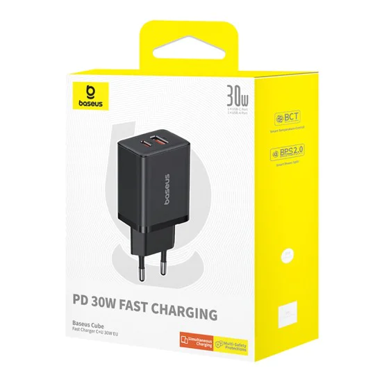 USB зарядно, Type-C, бързо зареждане 30W - Baseus (P10111404113-00) - клъстерно черно