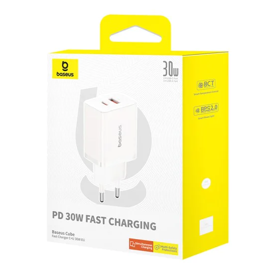 USB зарядно, тип-C, бързо зареждане 30W - Baseus (P10111404213-00) - лунно бяло