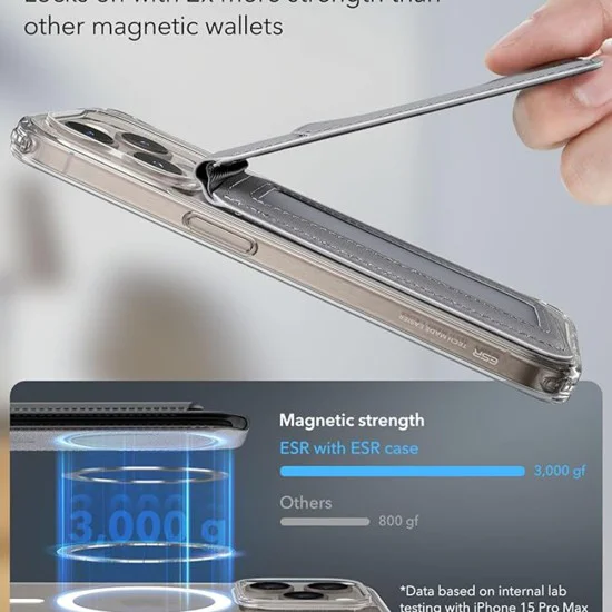 Държач за портфейл от еко кожа - ESR държач MagSafe HaloLock - естествен титан