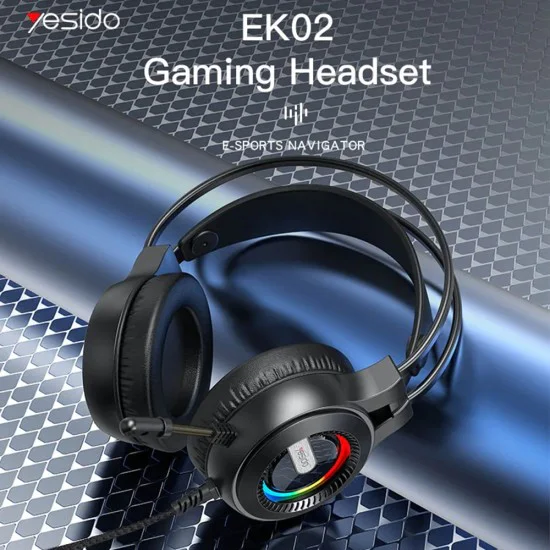 Слушалки с кабел с RGB светлини, жак - Yesido (EK02) - черни