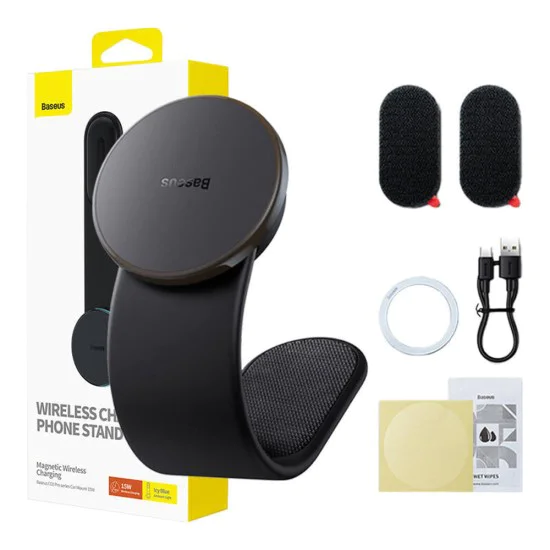 Вграден държач за телефон с безжично зареждане, 15W - Baseus C02 Pro (C40156000111-00) - черен