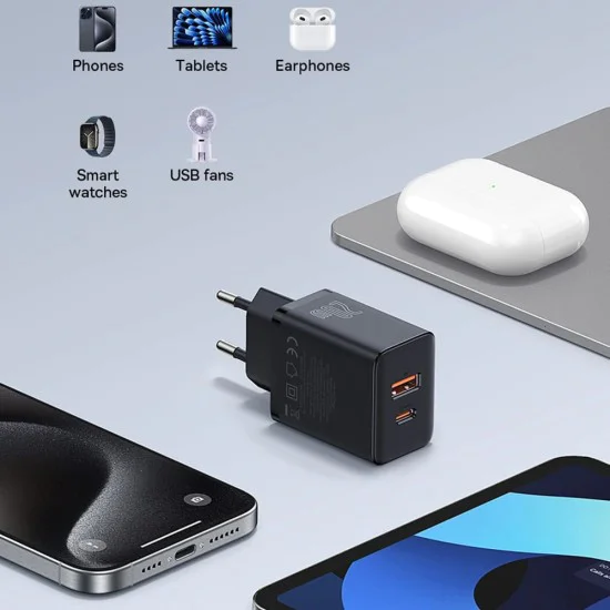 USB зарядно, Type-C, бързо зареждане 20W - Baseus (P10111403113-00) - клъстерно черно