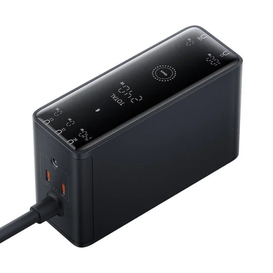 Зарядна станция GaN Char, 3x USB-C, USB, DC, 240W, 1m - Baseus (P1016390101113-00) - Черен