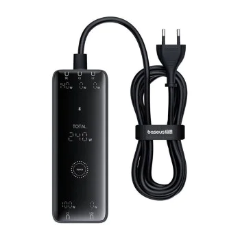 Зарядна станция GaN Char, 3x USB-C, USB, DC, 240W, 1m - Baseus (P1016390101113-00) - Черен