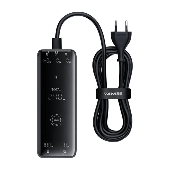 Зарядна станция GaN Char, 3x USB-C, USB, DC, 240W, 1m - Baseus (P1016390101113-00) - Черен