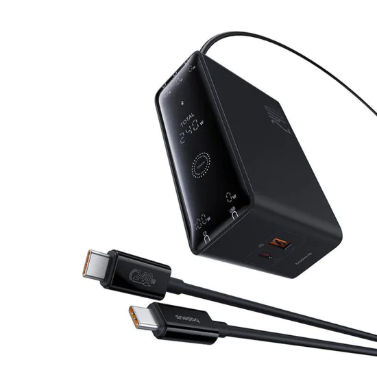 Зарядна станция GaN Char, 3x USB-C, USB, DC, 240W, 1m - Baseus (P1016390101113-00) - Черен