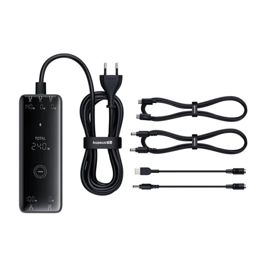 Зарядна станция GaN Char, 3x USB-C, USB, DC, 240W, 1m - Baseus (P1016390101113-00) - Черен