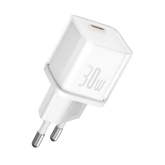 Зарядно устройство GaN5S, Type-C, бързо зареждане, 30W - Baseus галиев нитрид (P10162504213-00) - бяло