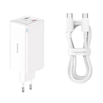 Зарядно 2x USB, 2x Type-C, 100W + Type-C кабел, 100W, 20V, 5A, 1m - Baseus GaN6 Pro (P1016270521212-00) - Бял