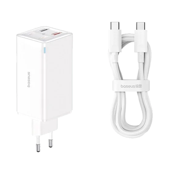 Зарядно 2x USB, 2x Type-C, 100W + Type-C кабел, 100W, 20V, 5A, 1m - Baseus GaN6 Pro (P1016270521212-00) - Бял