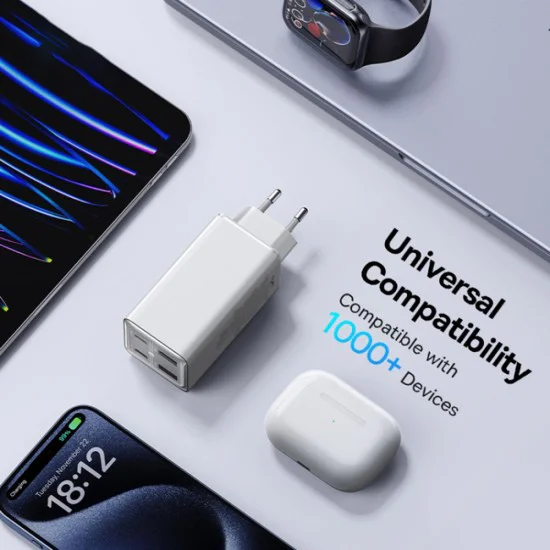 Зарядно 2x USB, 2x Type-C, 100W + Type-C кабел, 100W, 20V, 5A, 1m - Baseus GaN6 Pro (P1016270521212-00) - Бял