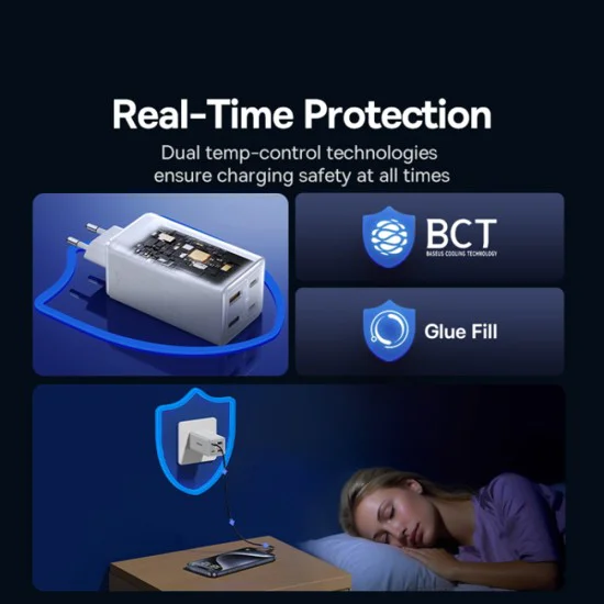 Зарядно 2x USB, 2x Type-C, 100W + Type-C кабел, 100W, 20V, 5A, 1m - Baseus GaN6 Pro (P1016270521212-00) - Бял