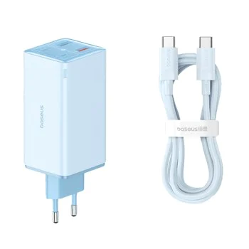 Зарядно 2x USB, 2x Type-C, 100W + Type-C кабел, 100W, 20V, 5A, 1m - Baseus GaN6 Pro (P10162705312-00) - Син