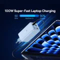 Зарядно 2x USB, 2x Type-C, 100W + Type-C кабел, 100W, 20V, 5A, 1m - Baseus GaN6 Pro (P10162705312-00) - Син