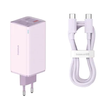 Зарядно 2x USB, 2x Type-C, 100W + Type-C кабел, 100W, 20V, 5A, 1m - Baseus GaN6 Pro (P10162705532-00) - лилаво