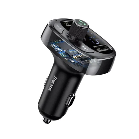 Зарядно за кола с модулатор, 2x USB, TF карта, MP3 - Baseus (CCMT000301) - черно