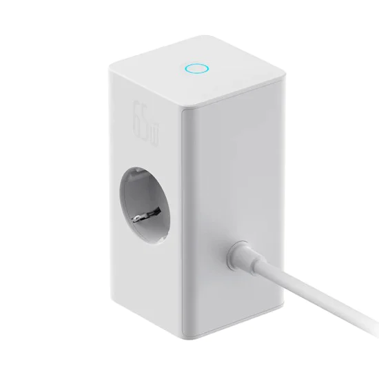 Удължителен кабел Priza Shuko, USB, 2xType-C, 65W - Baseus (PSLR000602) - Бял