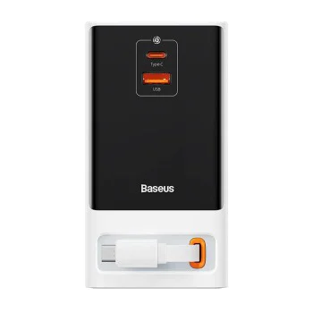 Удължителен кабел Priza Shuko, USB, 2xType-C, 65W - Baseus (PSLR000602) - Бял