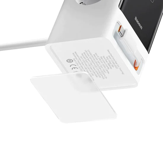 Удължителен кабел Priza Shuko, USB, 2xType-C, 65W - Baseus (PSLR000602) - Бял