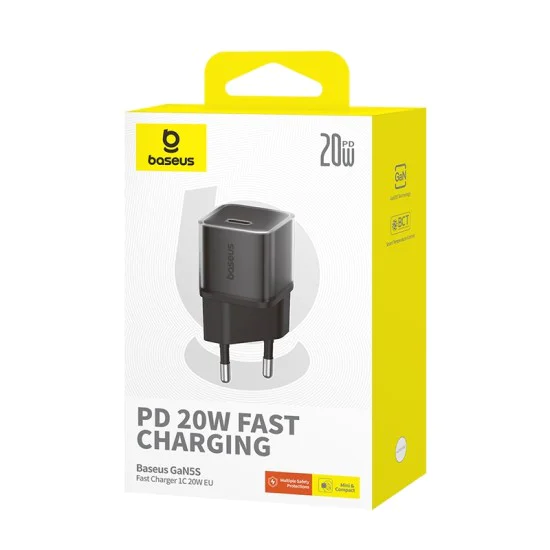 Зарядно устройство GaN5S, Type-C, 20W - Baseus (P10162503113113-00) - Черно