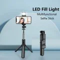 Мини селфи стик с дистанционно управление, LED, 67 см - (S03-S) - черен