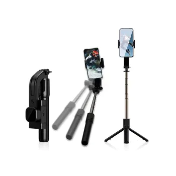 Селфи стик Gimbal с дистанционно управление и LED светлина, режим на заспиване, 76 см - (C06) - черен