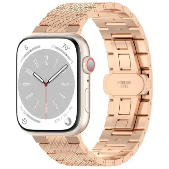 Каишка за часовник за Apple Watch 1/2/3/3/4/4/5/5/5/6/6/7/8/7/8/9/10/SE/SE/SE 2/Ultra/Ultra 2 (42/44/45/46/49 мм) - Каишка за часовник (W052) - Розово злато