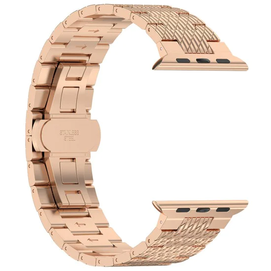 Каишка за часовник за Apple Watch 1/2/3/3/4/4/5/5/5/6/6/7/8/7/8/9/10/SE/SE/SE 2/Ultra/Ultra 2 (42/44/45/46/49 мм) - Каишка за часовник (W052) - Розово злато