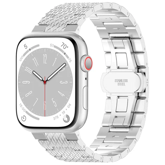 Каишка за часовник за Apple Watch 1/2/3/3/4/4/5/5/5/6/6/7/8/7/8/9/10/SE/SE/SE 2/Ultra/Ultra 2 (42/44/45/46/49 мм) - Каишка за часовник (W052) - Сребро