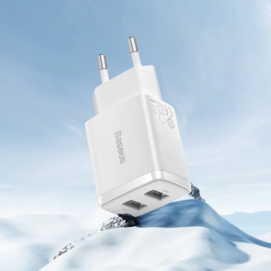 Букса за зарядно 2xUSB 10.5W - Baseus (CCXJ010202) - Бяла